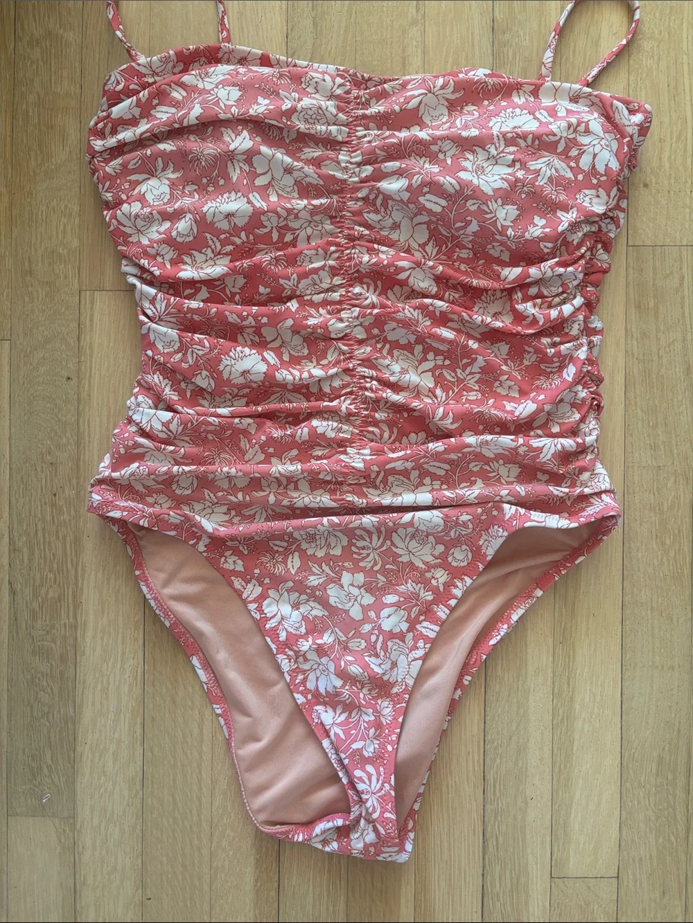 J. Crew Coral and White Floral One-Piece Swimsuit